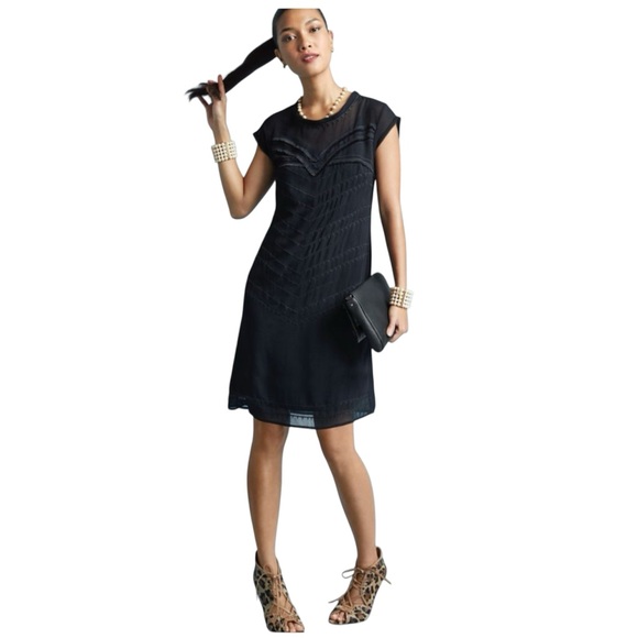 EUC CAbi Black Chiffon Embroidered Dress Up Mini Dress - Picture 1 of 10